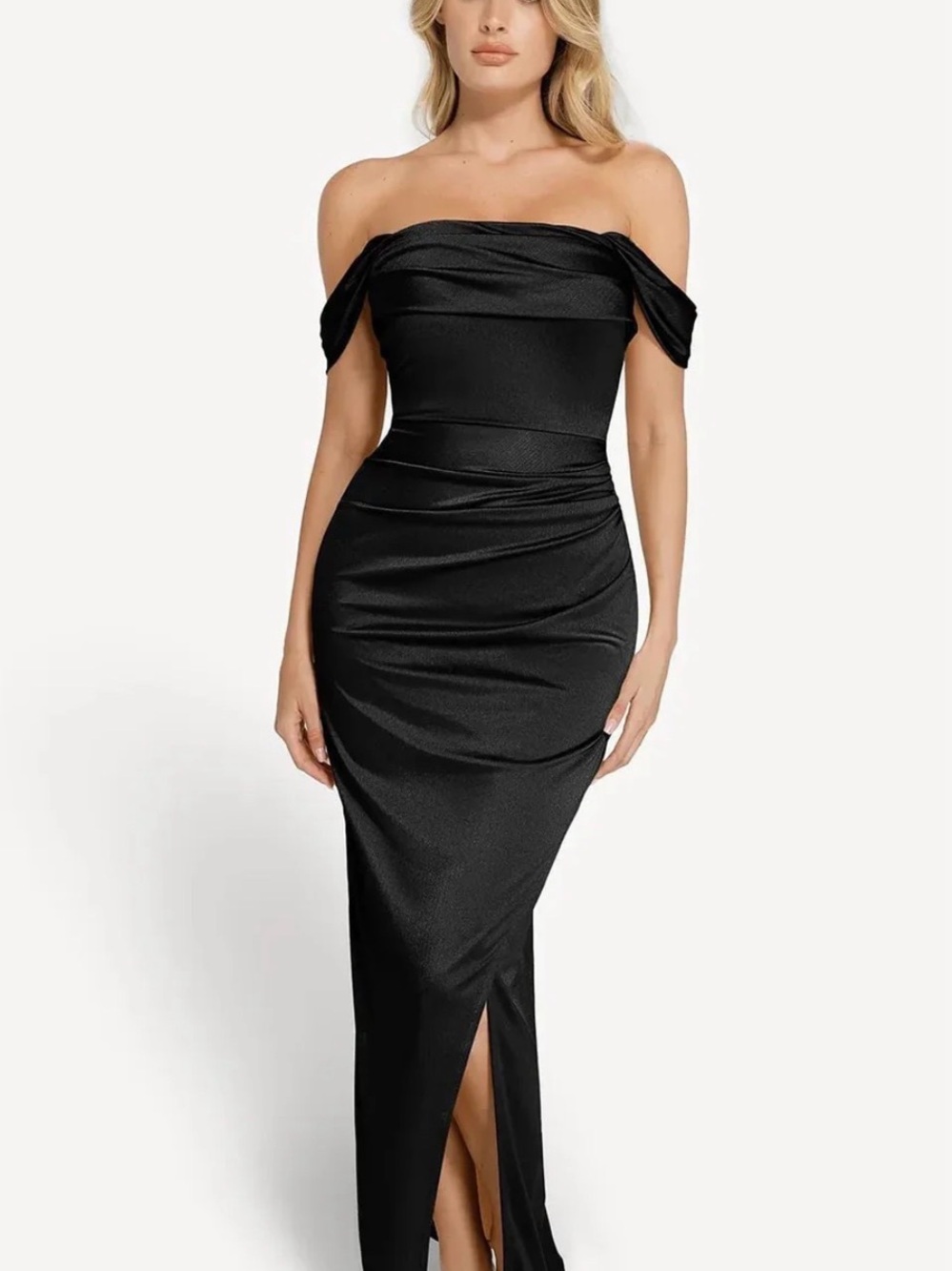 Popilush Elegant One-Black Maxi Dress with built in shapewear